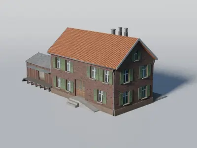 Old German brick railway station 3D model
