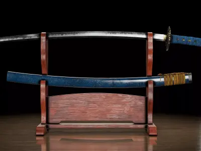 Japanese Blue Dragon Katana Low-poly 3D model