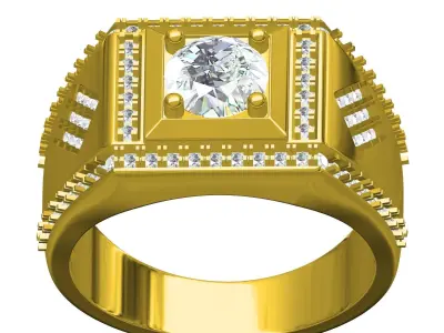 Antique Round Diamond Engagement Ring for Men 3D print model