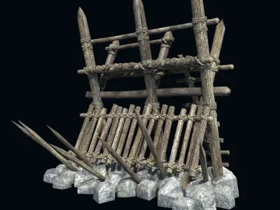 FORT PALISADE BARRIER BARRICADE FENCE WALL VILLAGE COLLECTION Low-poly 3D model