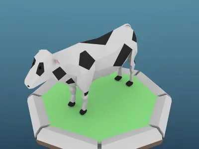 Low Poly Cow on platform Low-poly 3D model