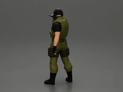 Military man with tactical mastery wearing mask and holding gun 3D print model