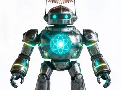 Heavy Metallic Atompunk Coilbot 3D Model Low-poly 3D model