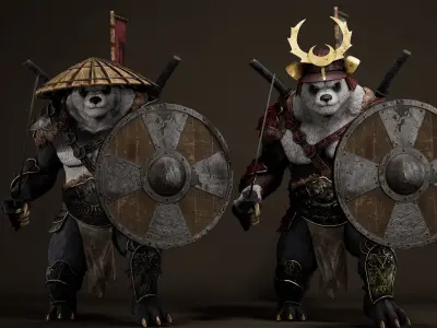 Panda Samurai Low-poly 3D model
