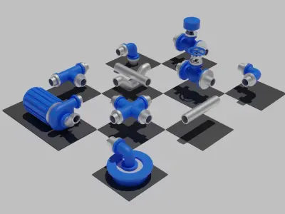 Seamless Tiled Water Facility Objects Low-poly 3D model