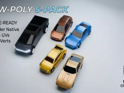 5 Low Poly Cars realistic 3D Model Pack