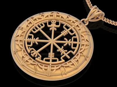 Viking compass pendant silver gold printable jewelry 3D model 3D print model