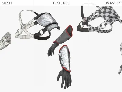  Assassin Style Arm Bracers with Engraved Metal Silver 