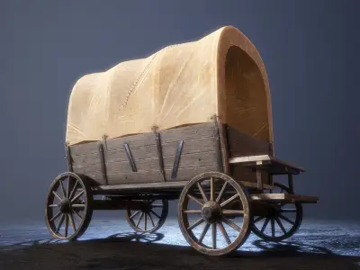 western style cart wagon Low-poly 3D model