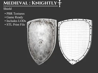 Medieval Collection Knightly Sword and Shield 3D Model Pack