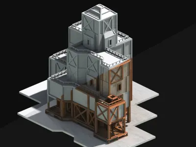 Medieval Low Poly Building Castle Wooden Village Stone House 05 Low-poly 3D model