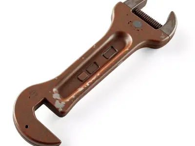 Rusty Industrial Adjustable Wrench Tool Low-poly 3D model