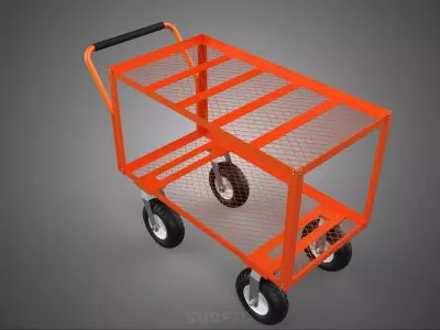 DOUBLE TIER MESH DECK BED CASTER WHEEL TROLLEY CART GARDEN WAGON 3D model