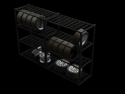 Shelve with Tires Low-poly 3D model
