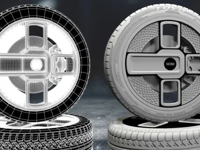 mini small yellow car tyre 3D model