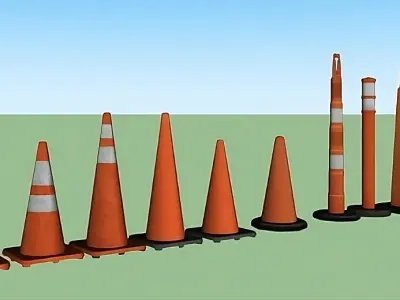 TrafficBarrier Cone Set 7 Unique Quality 3D Models Low Poly Game Free low-poly 3D model