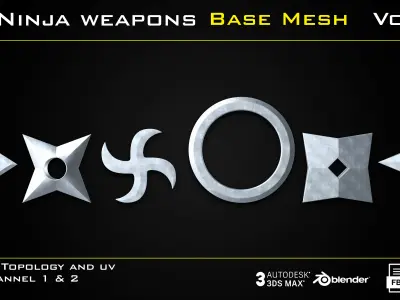 25 Ninja Weapons - BASE MESH - VOL04 - Game ready Low-poly 3D model
