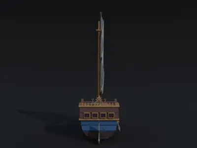 Cartoon medieval trader ship  Polygonal Style Low-poly 3D model