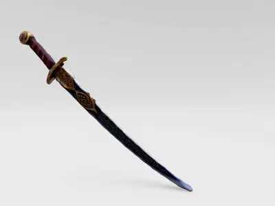 Engraved Ceremonial Sword with Golden Accents 3D model