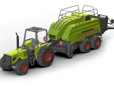 Farm Tractors And Bulldozers Low-poly 3D model