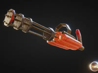 Minigun stylised 3D model for game Low-poly 3D model