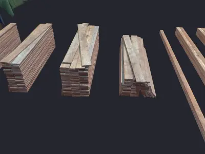 Log Planks Wooden Beams Plywood Low-poly 3D model