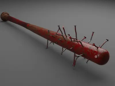 Baseball Bat with Nails and Blood Low-poly 3D model