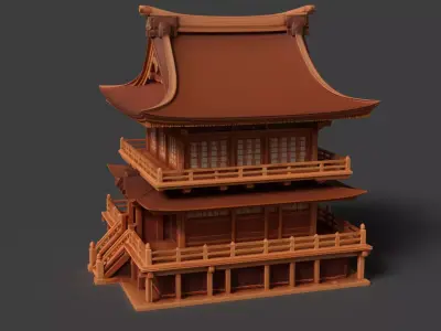 Chinese ancient wooden house   Low-poly 3D model