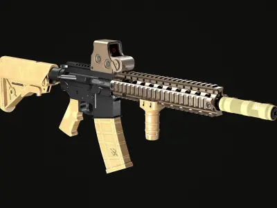 MK18 Tactical Rifle PBR Game Ready Low-poly 3D model