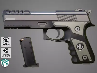 Pistol 02 Generic All PBR Unity UE Textures Included Low-poly 3D model