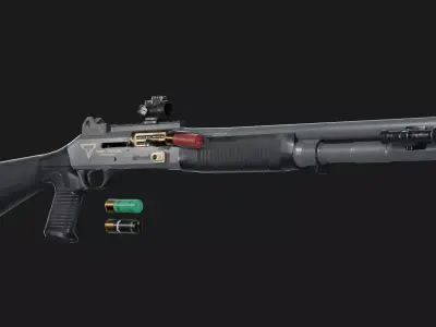 TTI Benelli M4 Super 90 with Attachments - Game Asset Low-poly 3D model