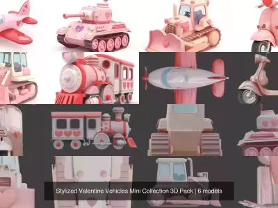 Stylized Valentine Vehicles Mini Collection 3D Pack