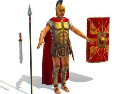 Greek Ancient Warrior Armor Shield Spear Sword Low-poly 3D model