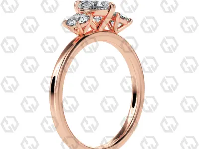 Ring 104 Heart Shape 3 stone ring with round 3D print model