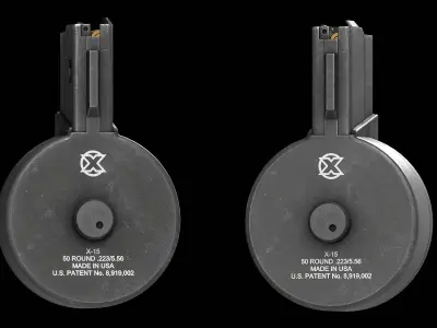 X Products X-15 50 Round Drum Magazine cal 223 Low-poly 3D model