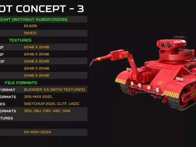 Robot Concept-3-Red-Clean Low-poly 3D model