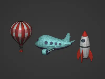 Aircraft - Cartoon Pack -- Rocket - Hot Air Balloon - Airplane  Low-poly 3D model