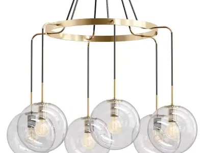 RH-LANGUEDOC-Round-Chandelier-Antique-Brass chandelier with f... 3D model