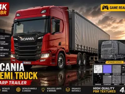 transport truck Heavy  semi  Truck  red semi truck Low-Poly Low-poly 3D model