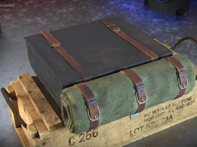 Vintage Military Pack with Wear Marks 3D model