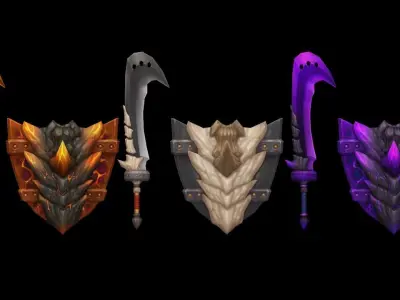 Volcano King Sword and Shield Low-poly 3D model