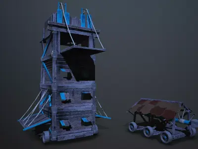 Siege tower battering-ram  Low-poly 3D model