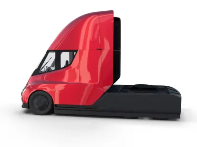 Tesla Semi Truck with Interior and Trailer Red 3D model