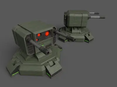 Combat Sci-Fi Turret Low-poly 3D model