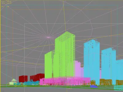 Architecture high rise building in middle of city 3D model