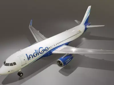 Indigo airlines airbus a320-232 low poly 3D Model  Low-poly 3D model
