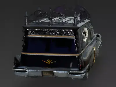 Realistic Gothic Hearse Car 3D Model Low-poly 3D model