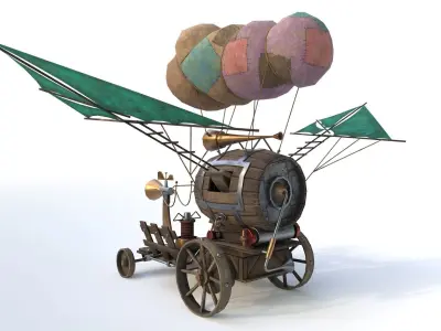 Airship 3 steam powered car with sail on top Low-poly 3D model
