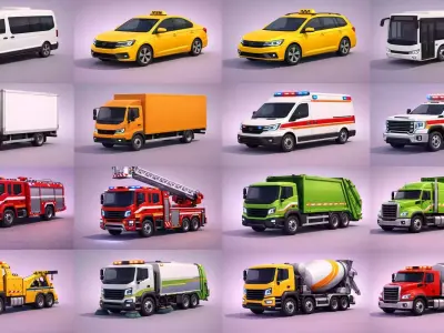 Low Poly 32 City Vehicles Pack Cars Pickups PBR Atlas low-poly