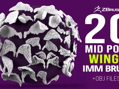 20 Mid poly statue and sculpture wings IMM set 3D model